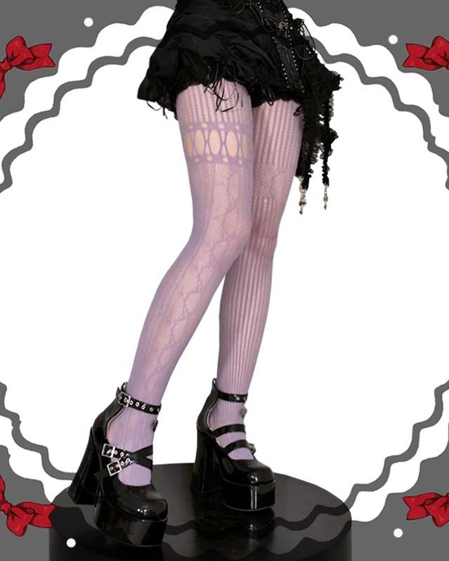 Asymmetric Gothic Lolita Fishnet Pantyhose, Multiple Color 43320:774116