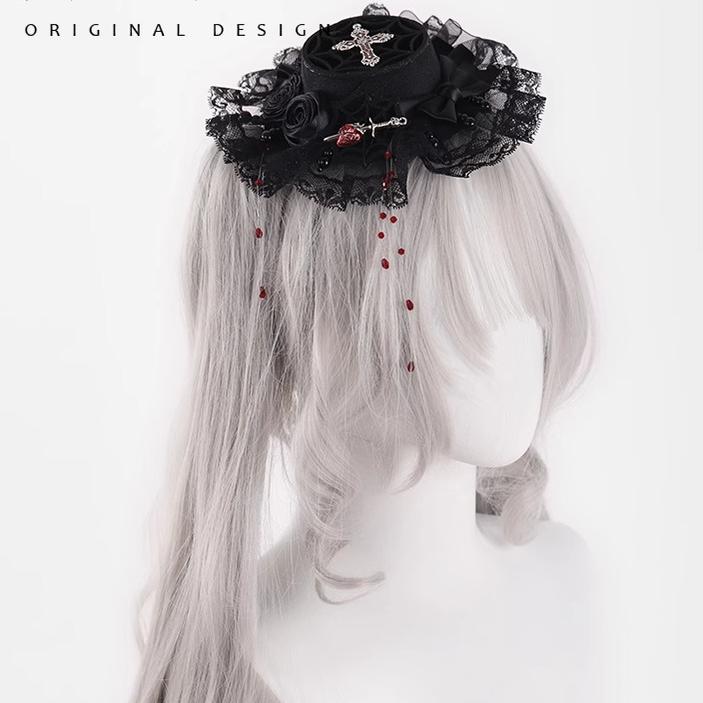 Gothic Lolita Hair Clips Black Bow Lace Hair Accessory 39652:635746