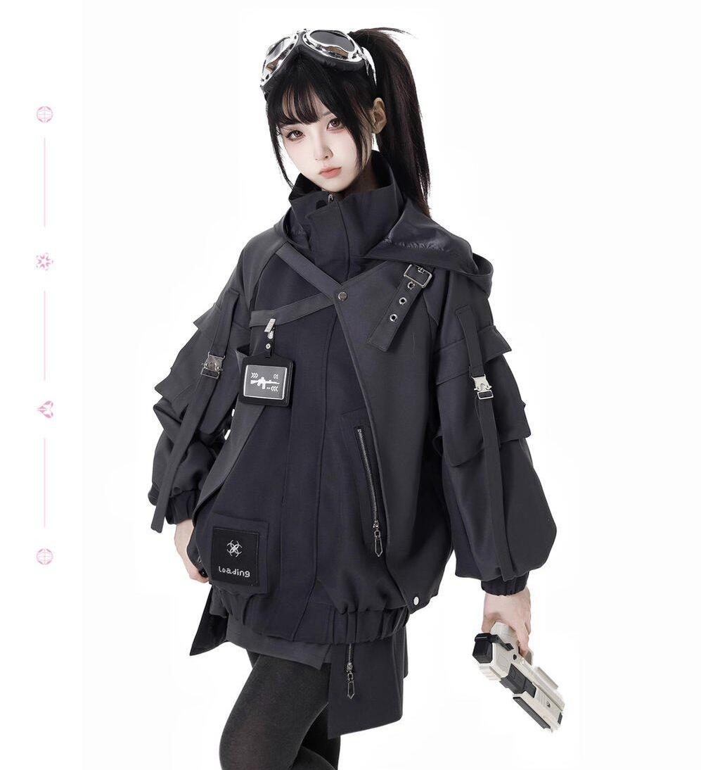 Techwear Black Jacket, Futuristic Pants & Skirt 44862:828389