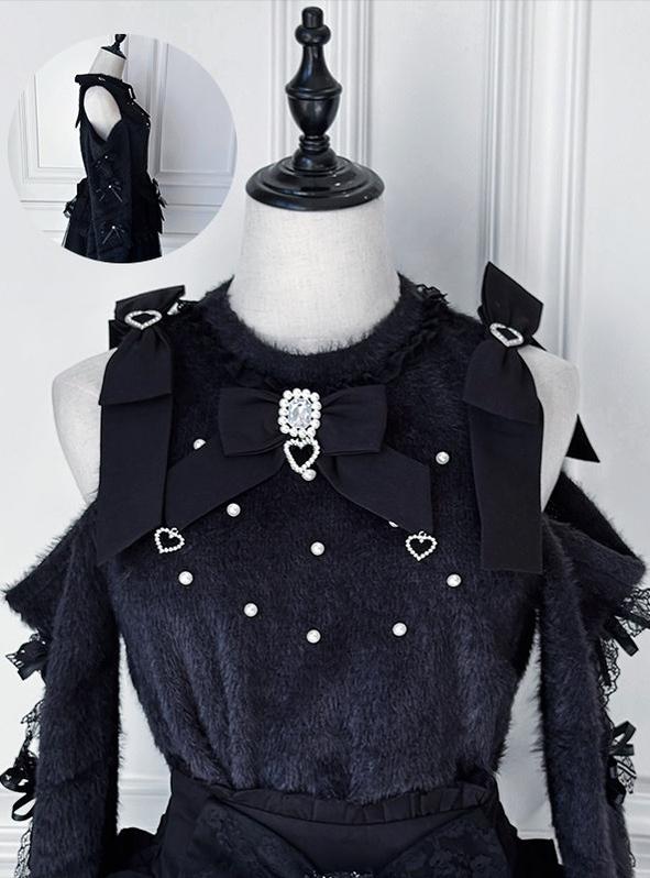 Jirai Kei Open-Shoulder Sweater, High-Waist Cross Skirt (2XL L M XL) 44377:807433