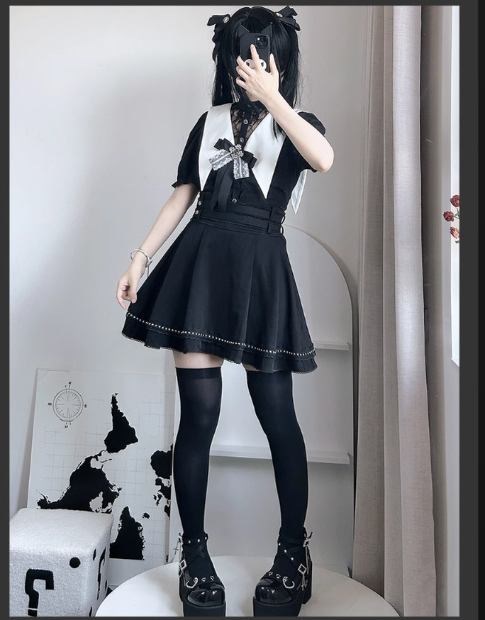 Jirai Kei Skirt Angel Wing Collar Blouse Double Layered Skirt 39538:634890