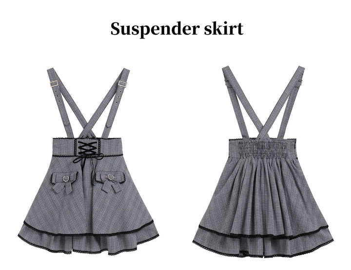 Jirai Kei Blouse White Lace Shirt Plaid Skirt Overall Dress (L M) 32960:431864