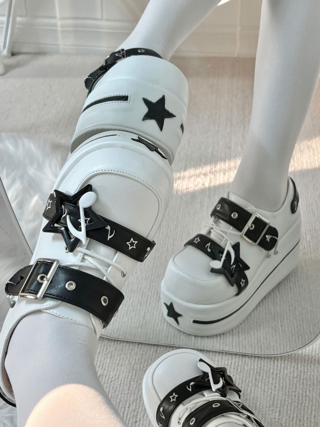 Punk Platform Shoes Gyaru Round-Toe Pentagram Musical Note Designs 41578:706702