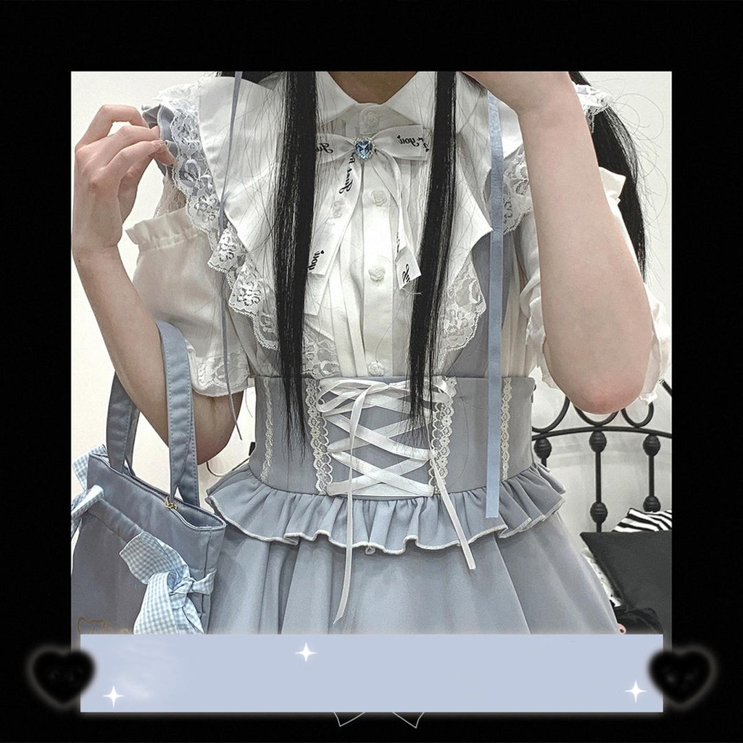 Jirai Kei Lace Cape Blouse Short-Sleeved Cutout Shirt 35360:494382