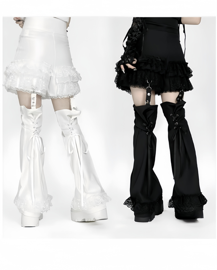 Punk Shorts Y2K Patchwork Leg Cover Tiered Lace 40638:671440