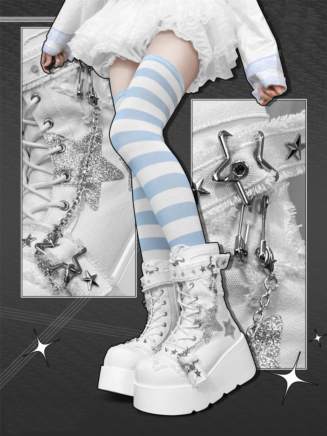Y2K Platform Shoes Gyaru Fashion Boots Canvas Combat Boots (White / 34 35 36 37 38 39 40 41) 35060:487962