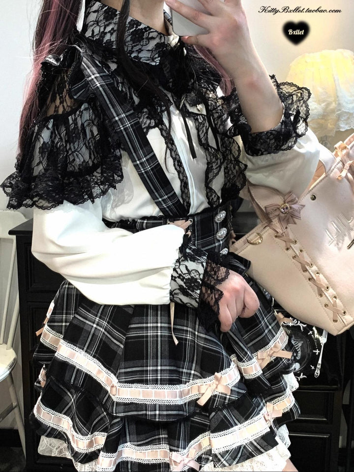 Plaid Jirai Kei Skirt, Detachable Suspenders 43735:784078