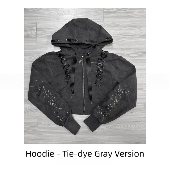 Subculture Skirt Outfit, Short Zipper Closure Hoodie (L M S) 44484:816924
