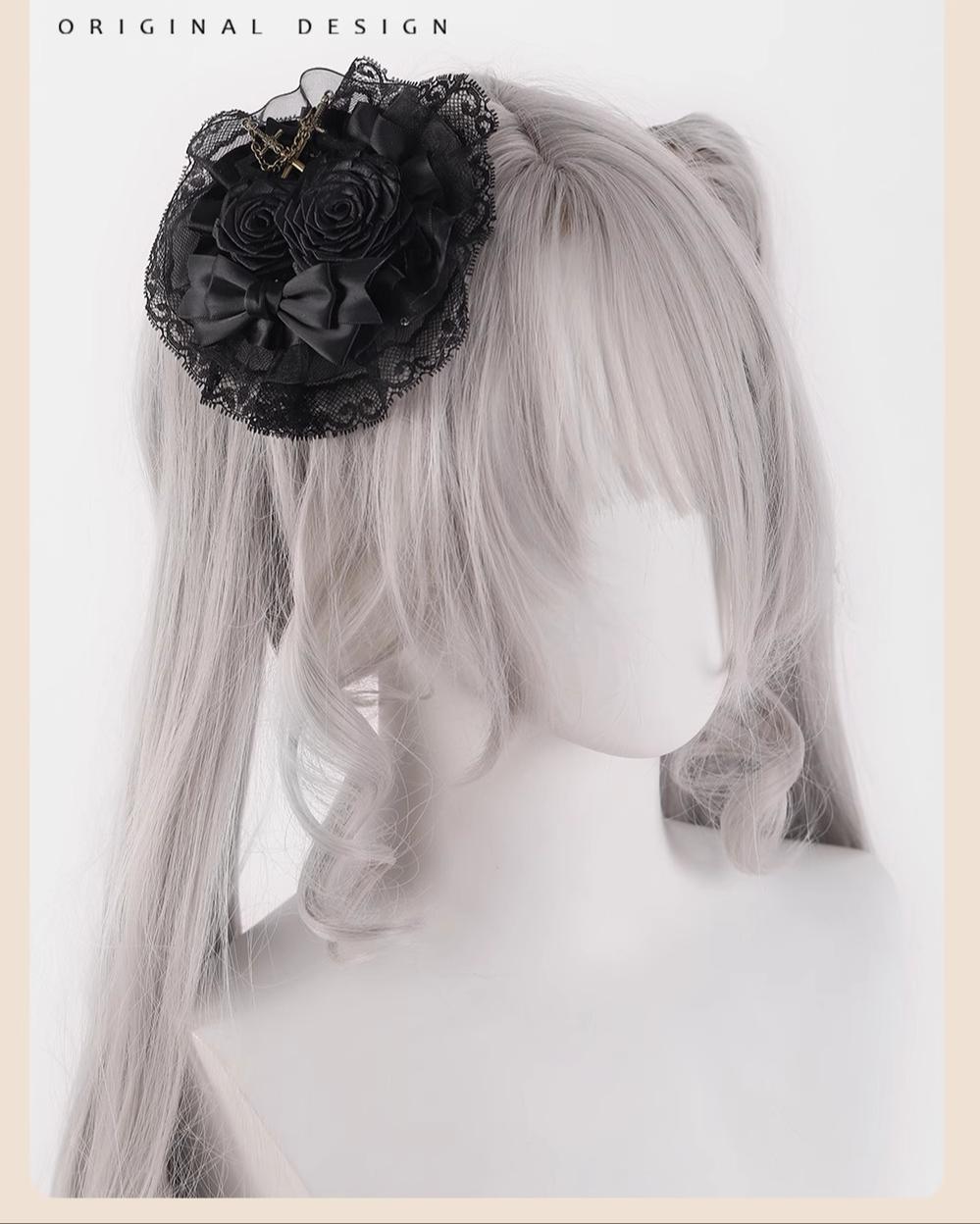 Gothic Lolita Hair Clips Black Bow Lace Hair Accessory 39652:635740