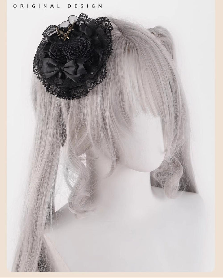 Gothic Lolita Hair Clips Black Bow Lace Hair Accessory 39652:635740