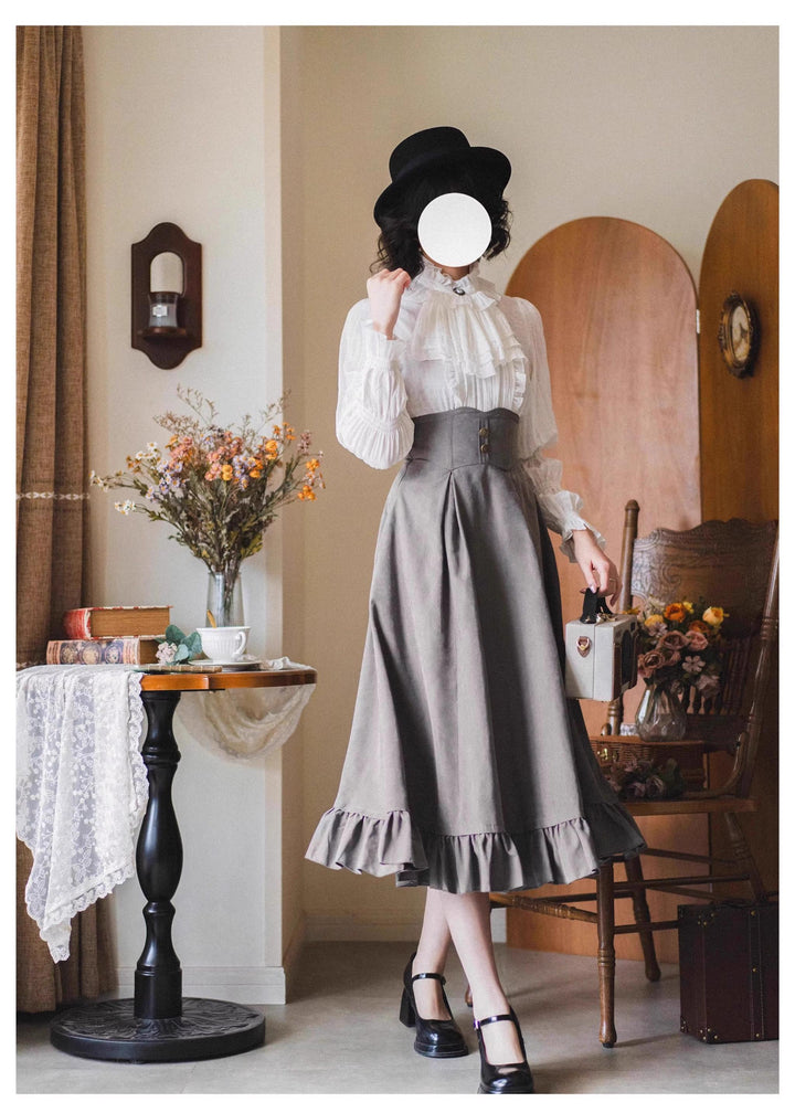 Classic Lolita A-Line Skirt + Button-Front Vest + White Blouse 40944:770424
