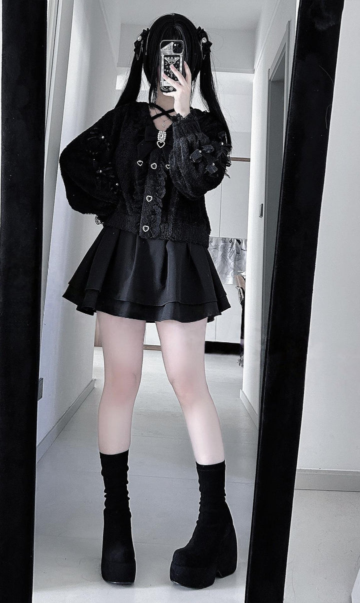 Jirai Kei Cardigan Outfit, High-Waisted Skirt 44566:813846