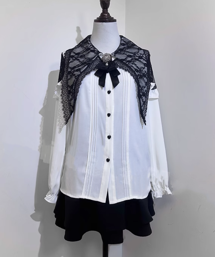 Jirai Kei Lace Blouse Double Layer Skirt A-line (L M XL XXL) 39278:618478