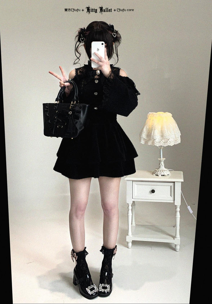 Jirai Kei Off-Shoulder Sweater, Lace Neck 44471:811055