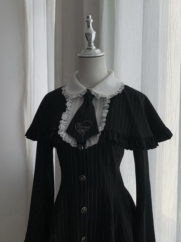 Jirai Kei Cape Dress Set, Detachable Embroidered Tie 44586:814431