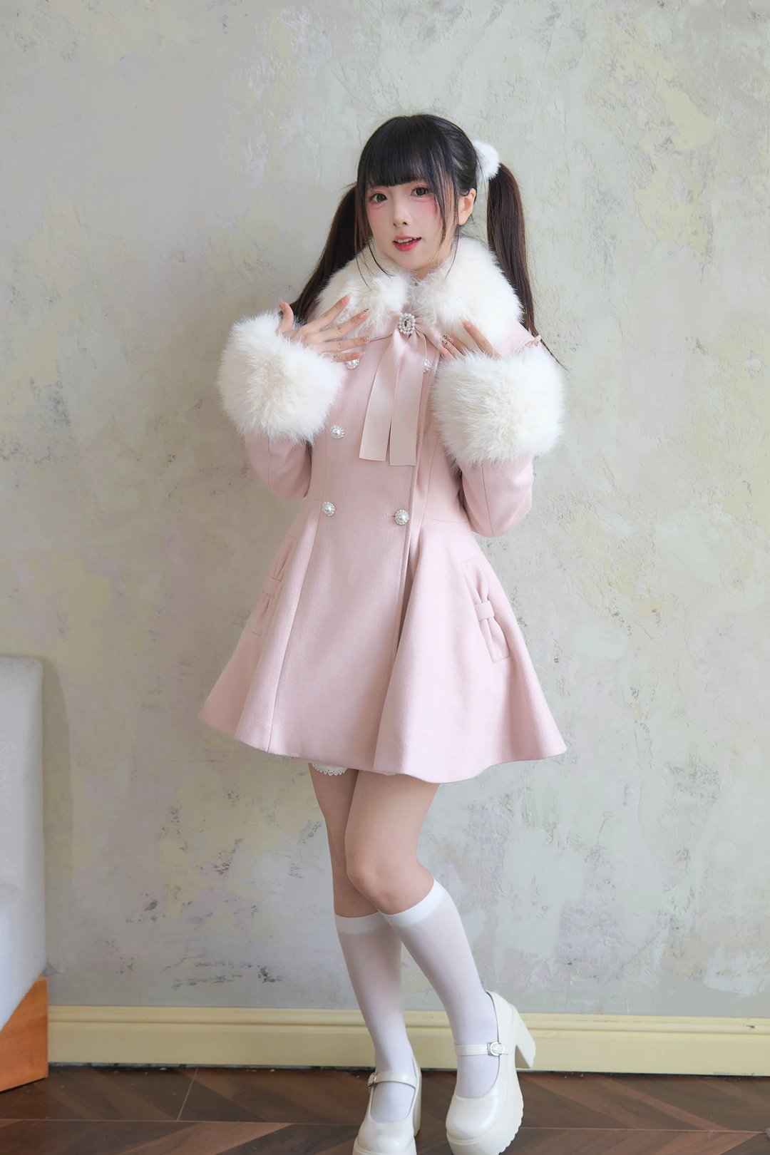 Jirai Kei Winter Coat Mid-length Coat Slim Fit Big Hem Coat 40570:674402