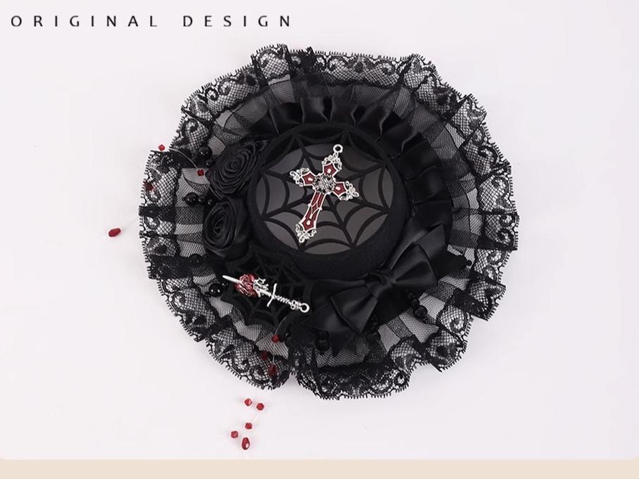 Gothic Lolita Hair Clips Black Bow Lace Hair Accessory 39652:635758