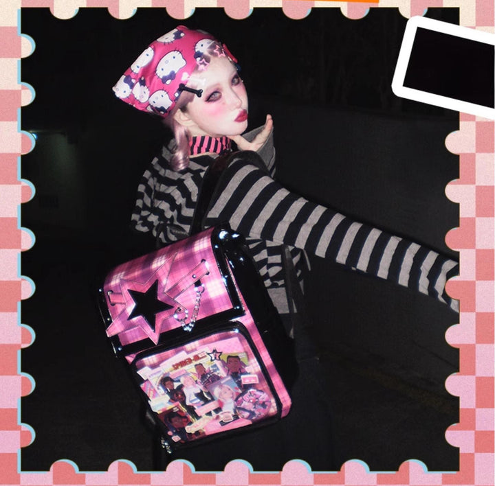 Subculture Ita Bag Plaid Star Large Capacity Ita Backpack 40120:665928