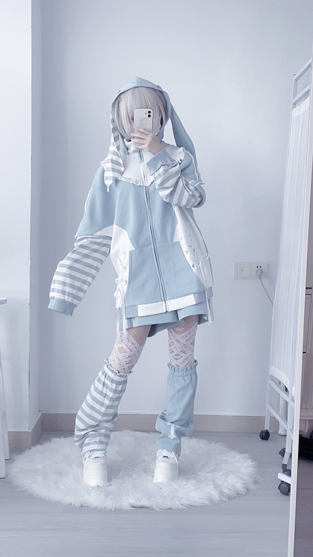Tenshi Kaiwai Coat Blue Hoode With Long Bunny Ears 21834:461331