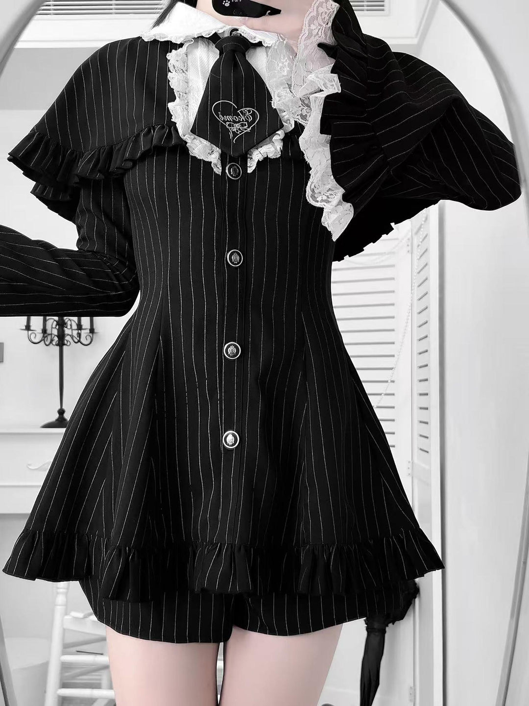 Jirai Kei Cape Dress Set, Detachable Embroidered Tie 44586:814414