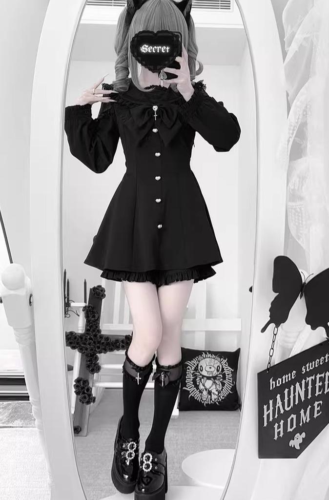 Jirai Kei Set Up, A-line Dress, Short/Long Sleeve Style (2XL 3XL 4XL L M S XL XS) 43295:772843