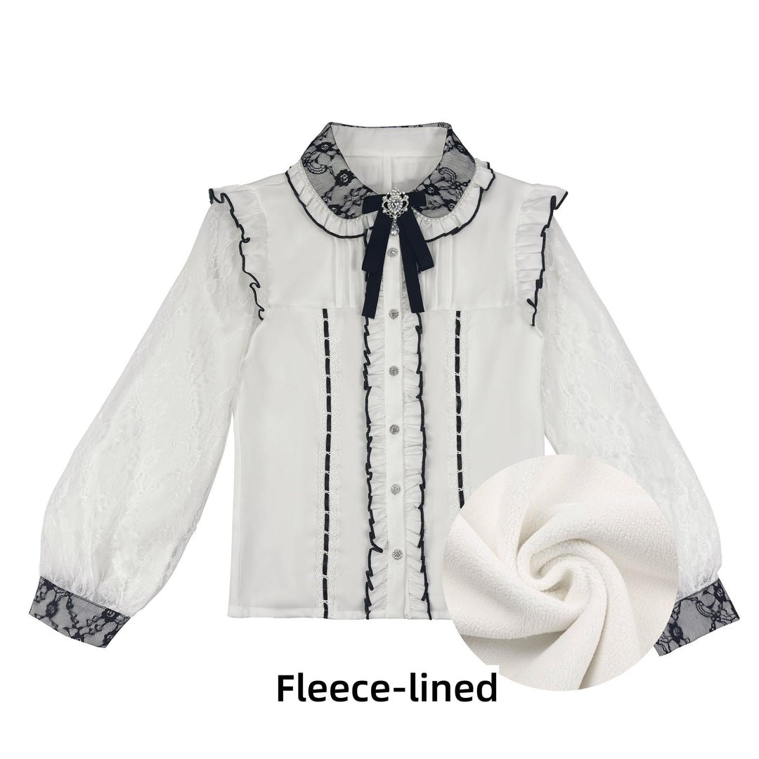 Jirai Kei Lace Sleeves Blouse, Fleece Lining (L M S XL / In-stock Pre-order) 44177:800965