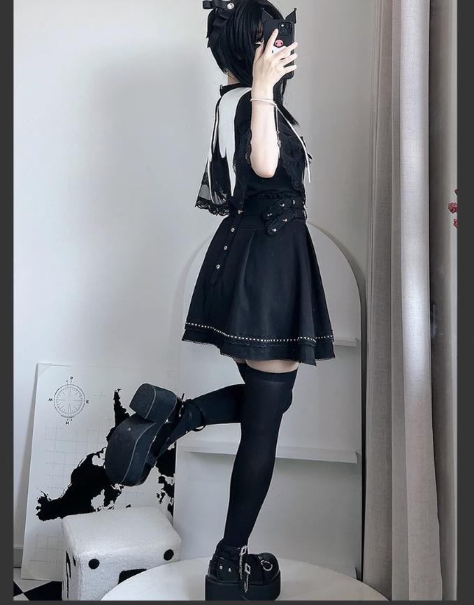 Jirai Kei Skirt Angel Wing Collar Blouse Double Layered Skirt 39538:634862