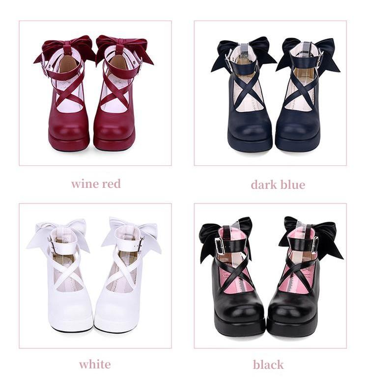 Lolita Platform Shoes Big Bow Round Toe Shoes Multicolor 31644:370602