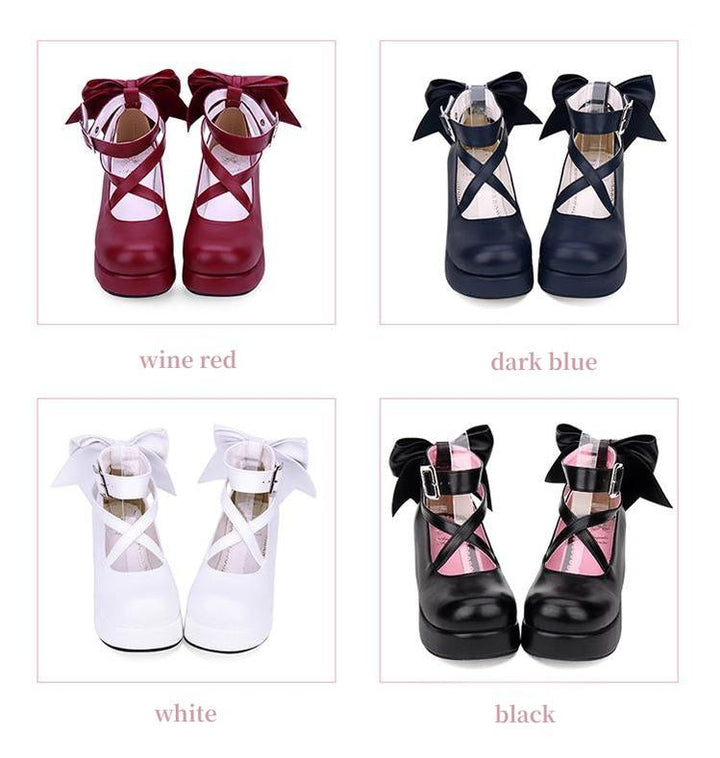 Lolita Platform Shoes Big Bow Round Toe Shoes Multicolor 31644:370602