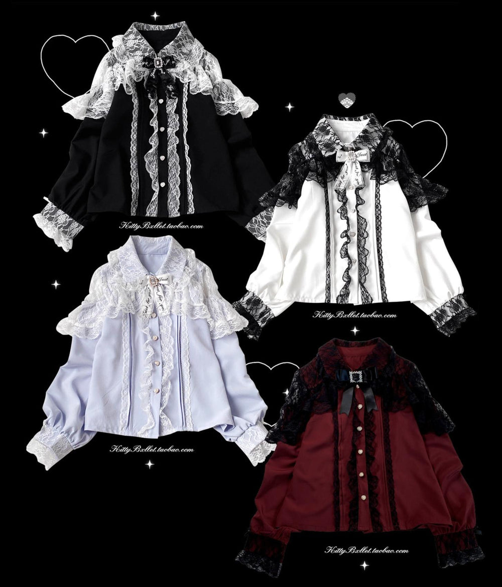 Lace Jirai Kei Blouse, Heart-Shaped Buttons 44757:823905