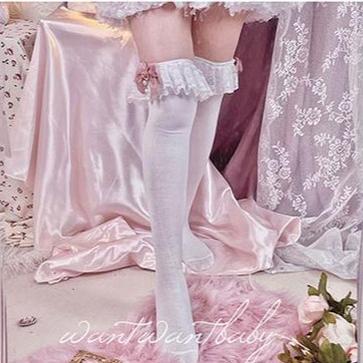 Jirai Kei Socks Black White Pink Blue Bow Lace Socks 21754:320644