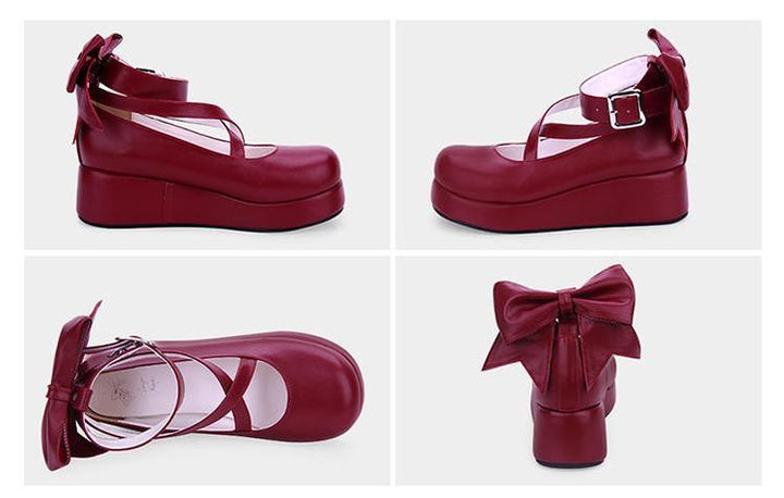 Lolita Platform Shoes Big Bow Round Toe Shoes Multicolor 31644:370618