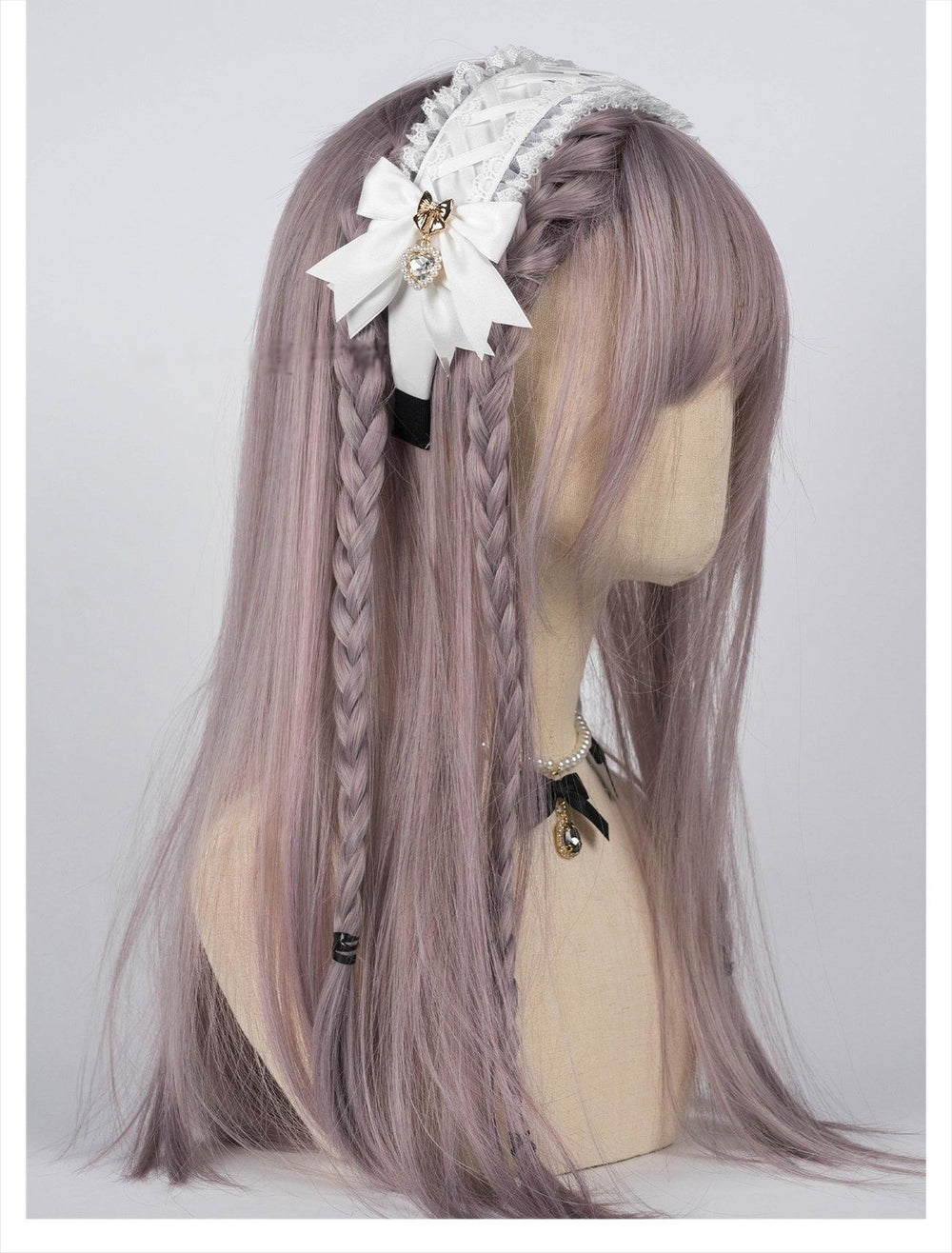 Ruffled Lace Jirai Kei Headband with Bows and Rhinestone 42485:742657
