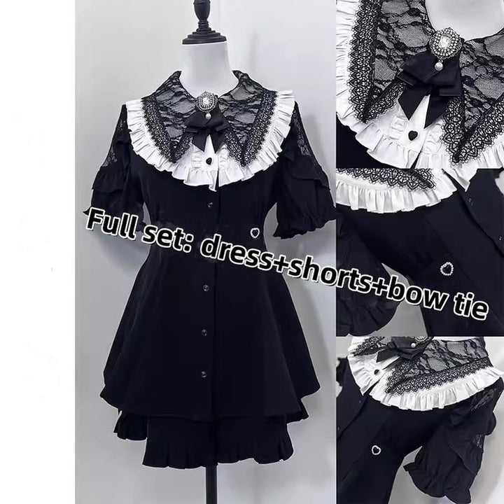 Jirai Kei Dress Set With Puritan Collar And Lace Trim Multicolor (L M XL XXL) 37842:573672