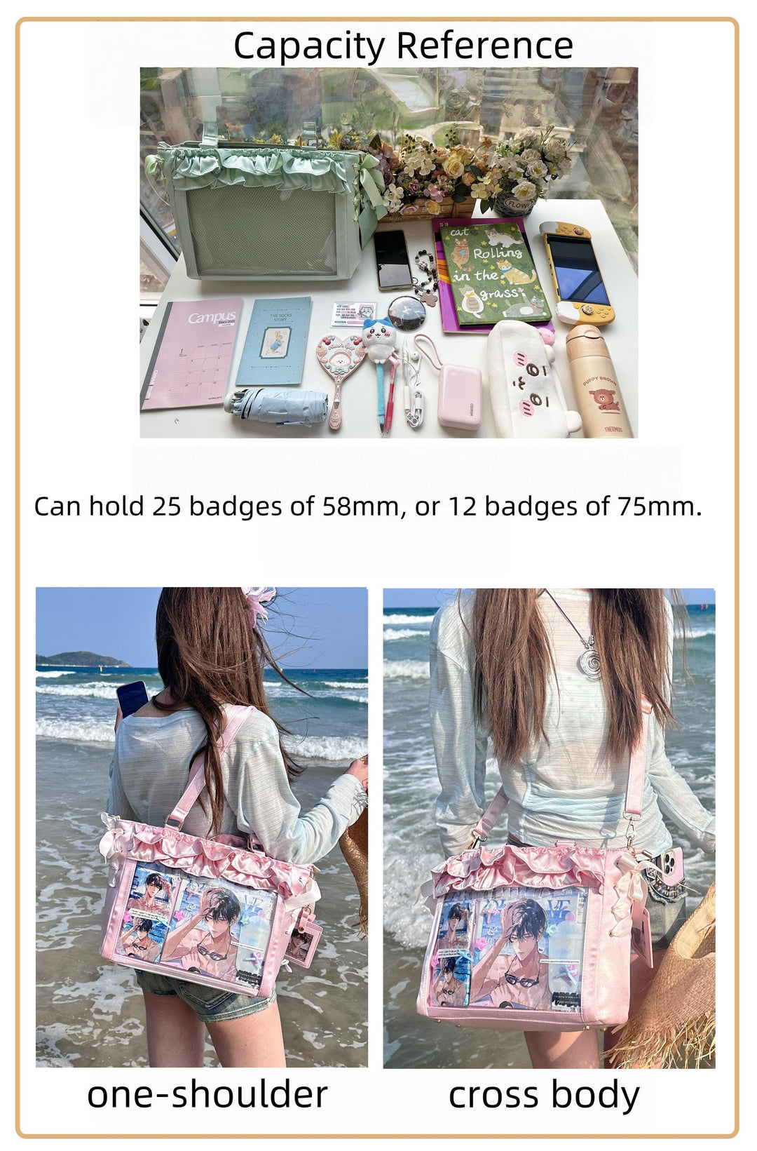 Large Capacity Satin Lolita Ita Bag Handle/Crossbody Strap 43100:767156