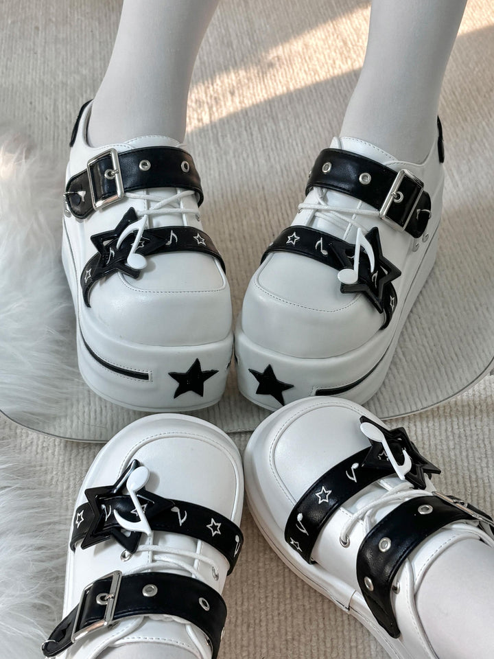 Punk Platform Shoes Gyaru Round-Toe Pentagram Musical Note Designs 41578:706686