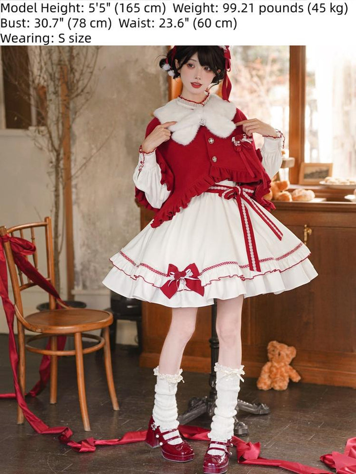 Christmas Dress Outfit, Red Cape with Detachable Collar 44323:805340