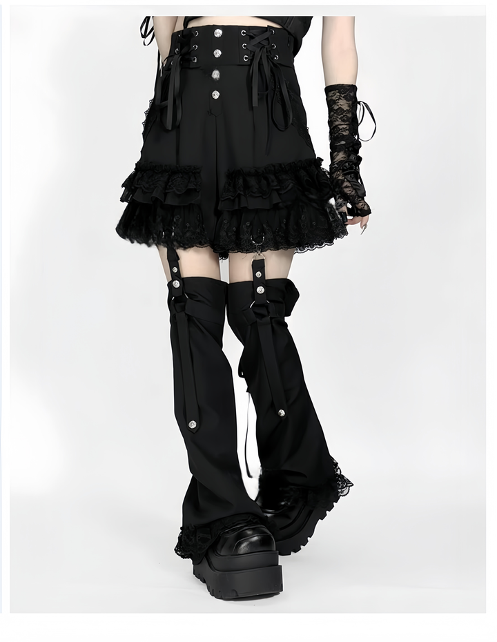 Punk Shorts Y2K Patchwork Leg Cover Tiered Lace 40638:671534