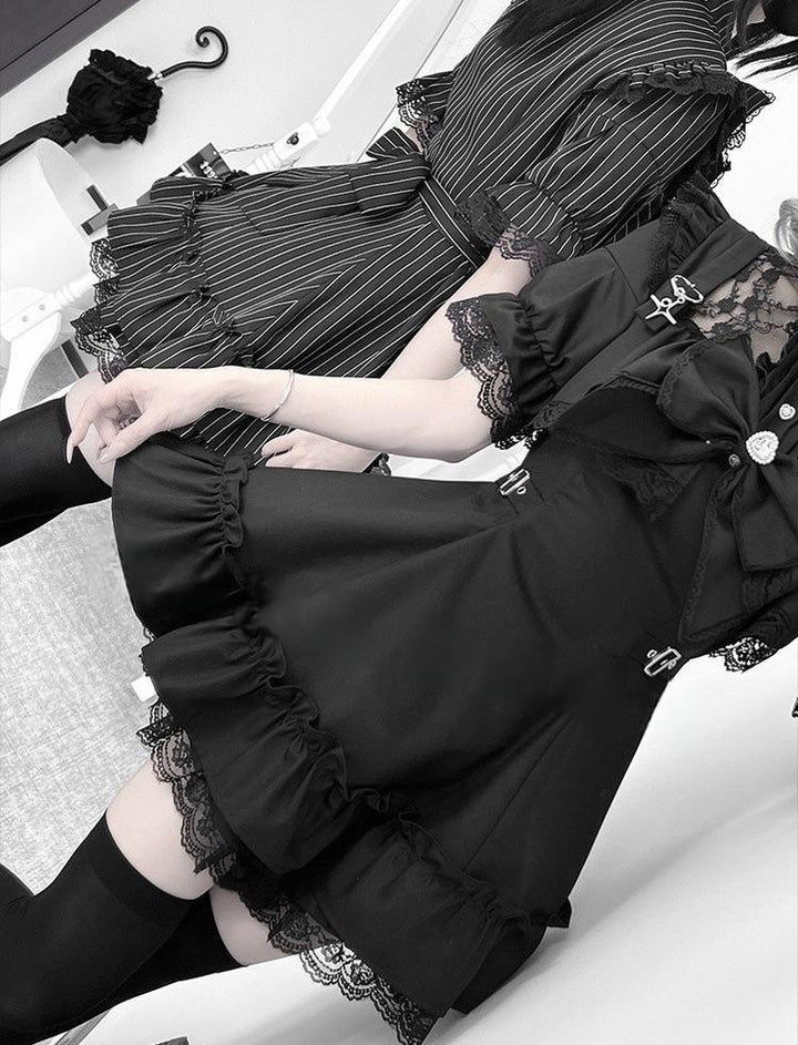 Jirai Kei Dress Set with Large Bow & Lace Hollow-out Detail (2XL F L M XL) 42814:755658