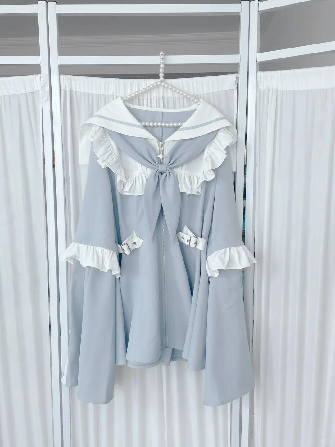 Jirai Kei Set Up Blue Lace Dress And Shorts Set 37046:761488