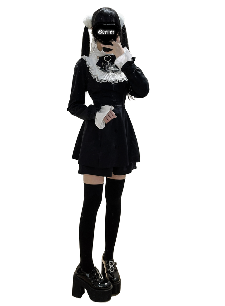 Jirai Kei Set Up Lace Embroidered Waist-cinching Dress (2XL 3XL 4XL L M S XL XS) 33722:718754