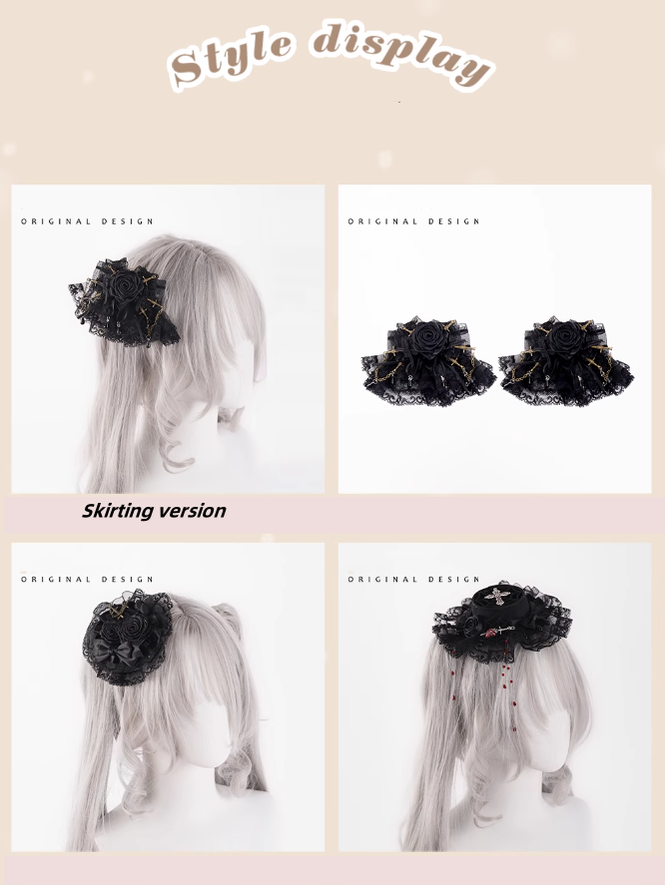 Gothic Lolita Hair Clips Black Bow Lace Hair Accessory 39652:635796