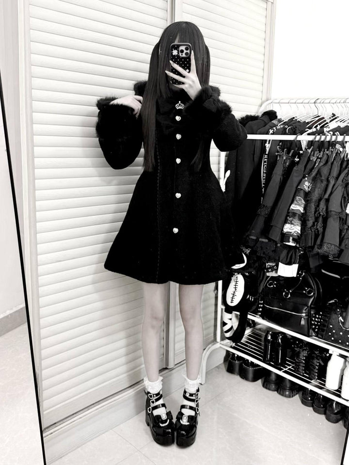 Jirai Kei Wool Blend Winter Coat, Quilted Lining 44567:813953