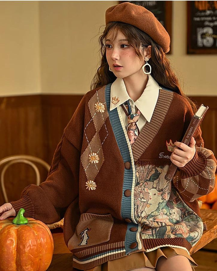 Mori Kei Vintage Style Melrad Knit Sweater Shirt Skirt Set 22716:335842