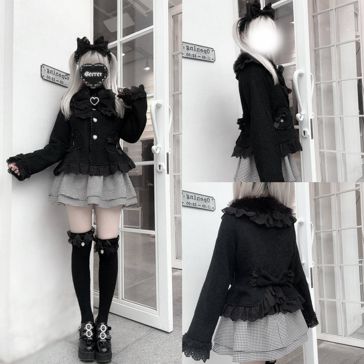 Wool-blend Ryousangata Short Coat, Heart-shaped Pockets 44681:819327