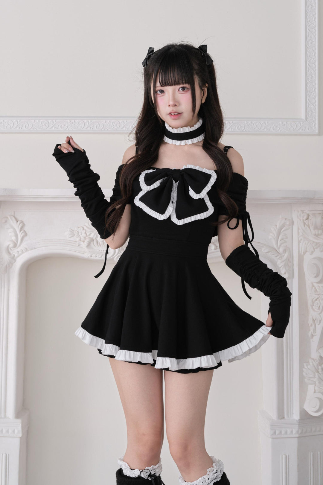 Jirai Kei Dress Set, Off-Shoulder & Ruffled Choker (M S) 44943:830424