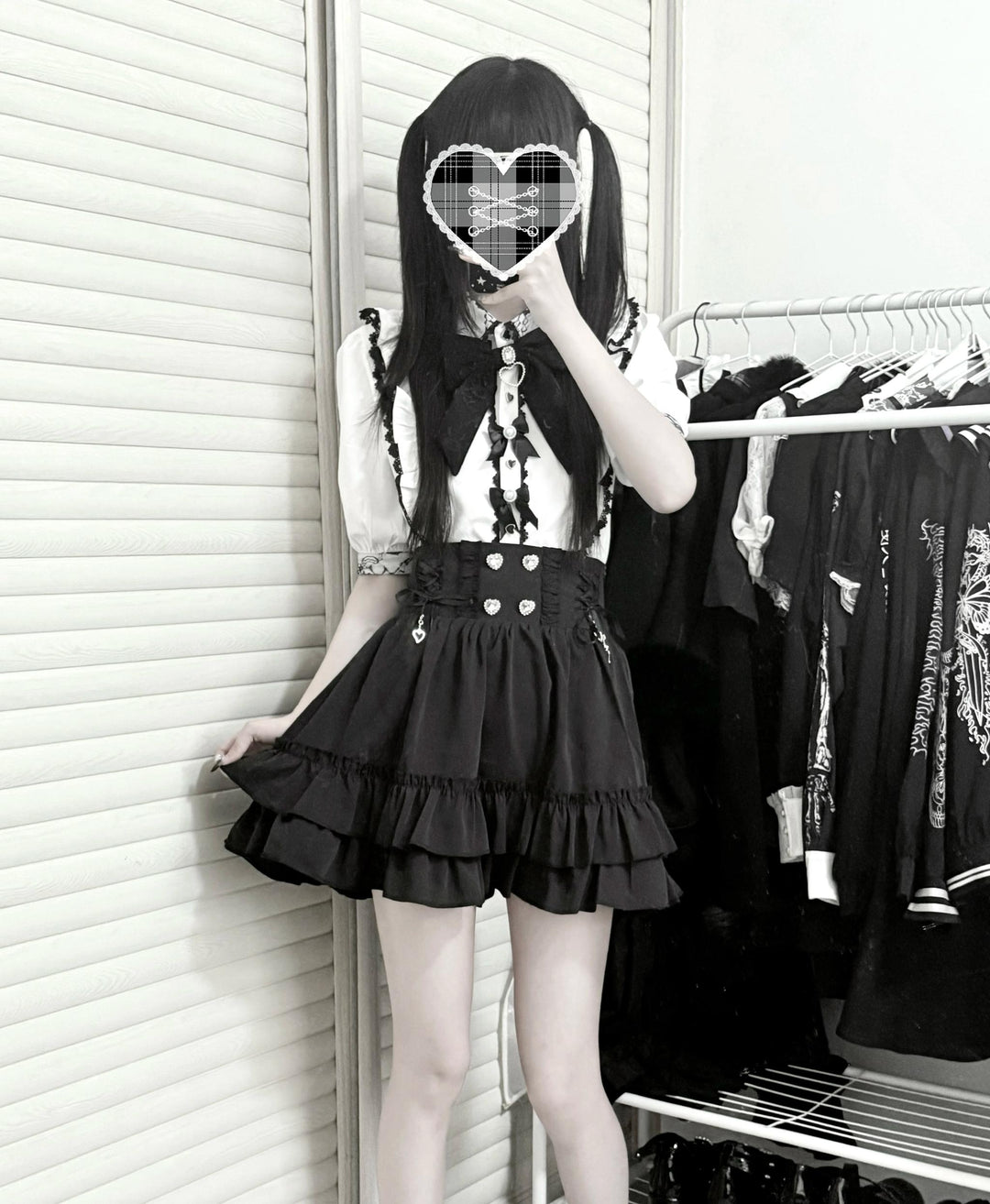 French-Style Jirai Kei Blouse, Large/Small Bow Pins (2XL L M S XL) 43196:772007