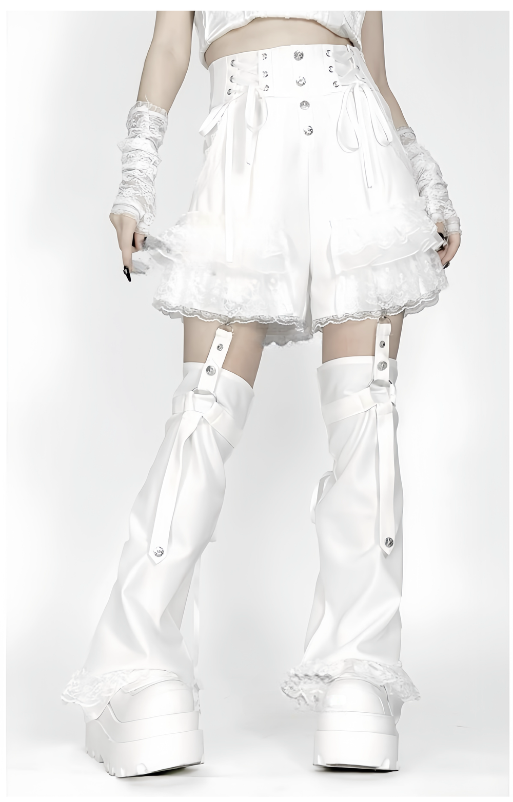 Punk Shorts Y2K Patchwork Leg Cover Tiered Lace 40638:671456