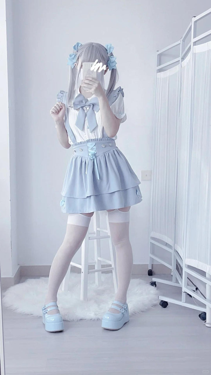 Jirai Kei White Blouse, Suspender Skirt 21838:760781