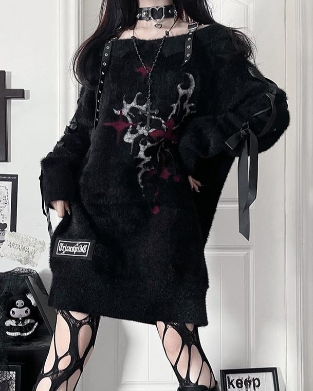 Subculture Open Shoulder Sweater, Butterfly Pattern 44335:804581